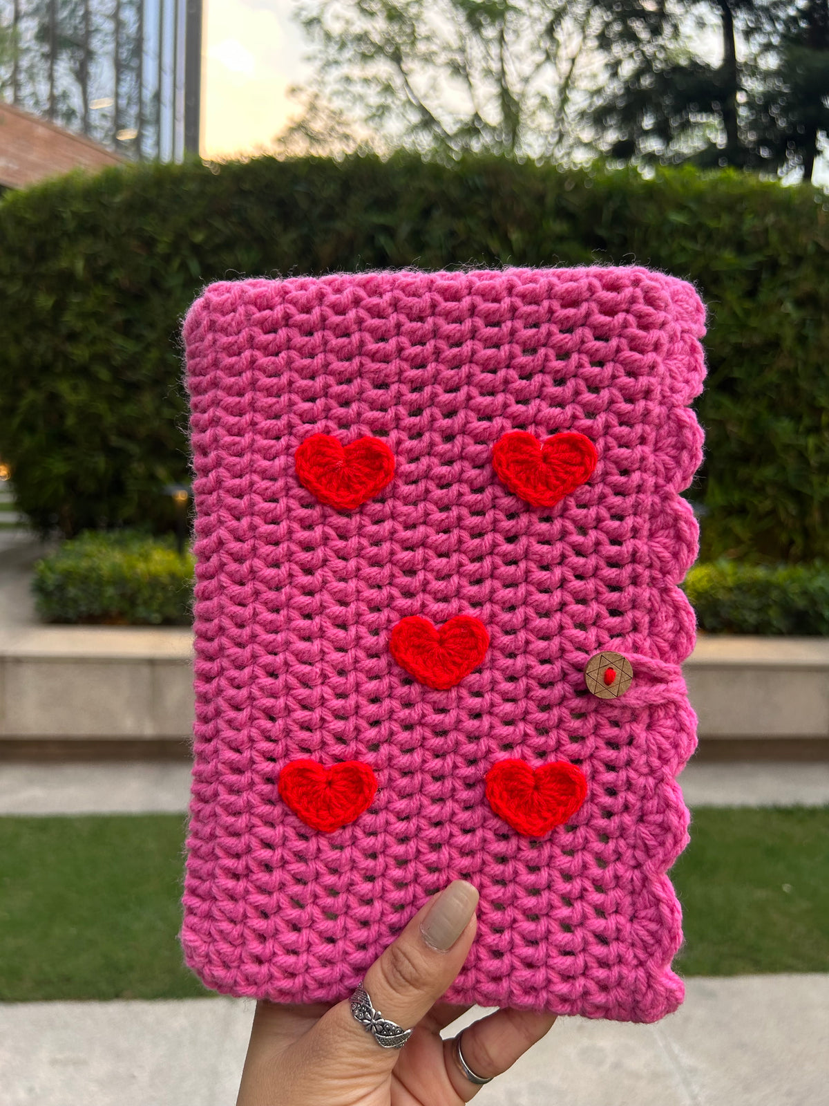 Pink Red Heart Book Sleeve