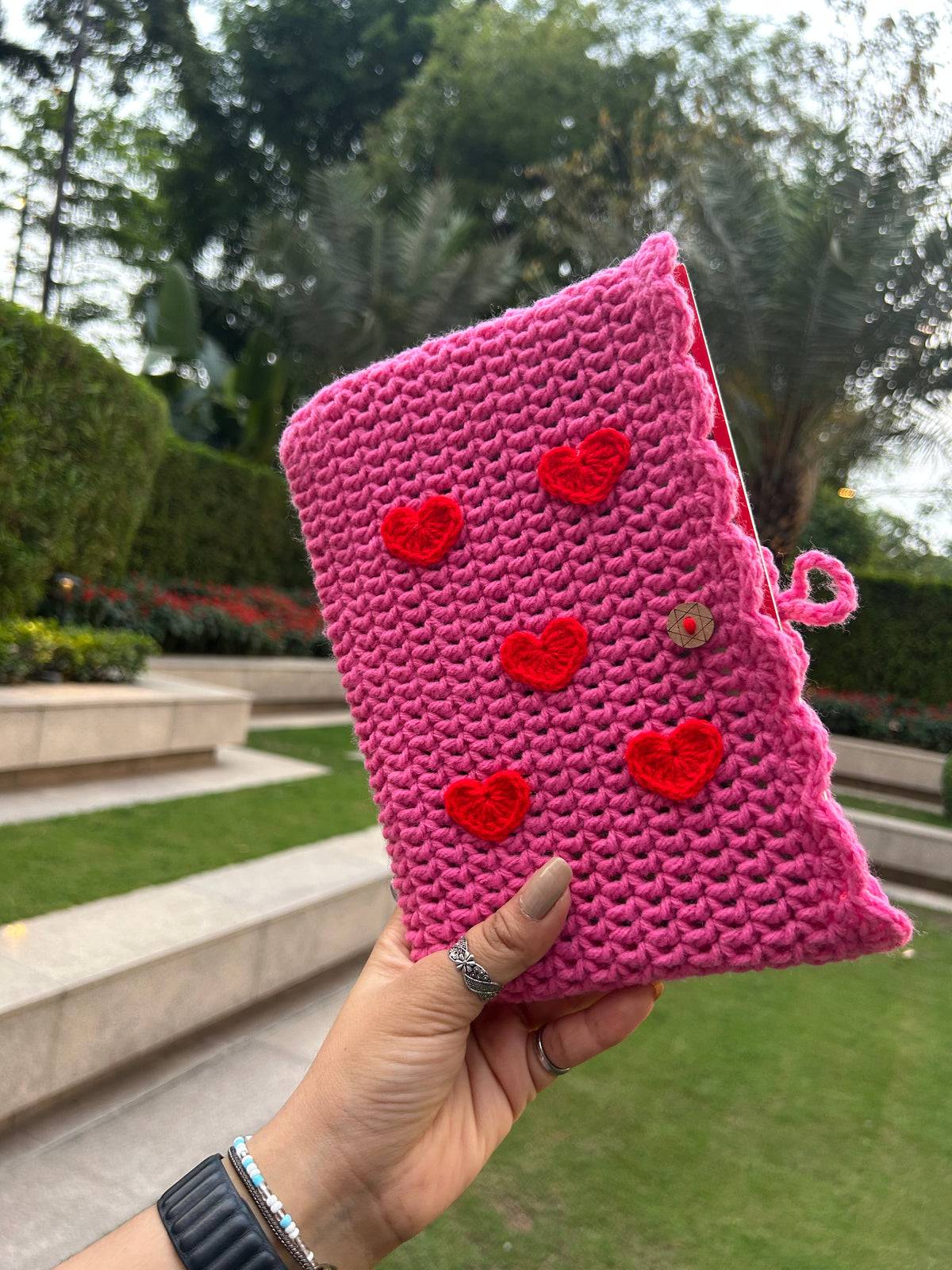 Pink Red Heart Book Sleeve