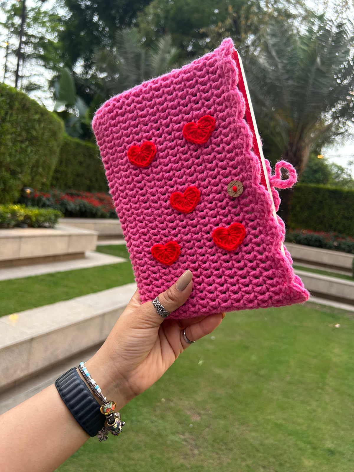 Pink Red Heart Book Sleeve